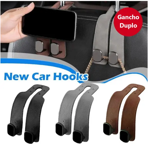 Gancho Universal Para Encosto De Cabeça De Assento De Carro-Duplo Couro Premium , Cabide De Liga Grande Com Suporte