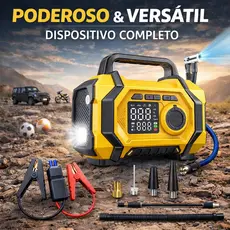 5 em 1 - Auxiliador de Partida Compressor Ar PowerBank Led 8000 mAh 3500 Pa 6 Funções Carro