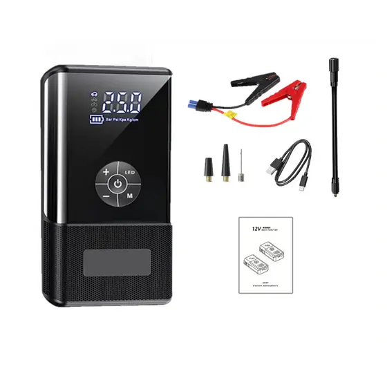 2 em 1 - Auxiliador Partida Compressor de Ar PowerBank Portátil Multifuncional Carregamento 12V
