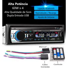 Aparelho Som Automotivo Rádio 25W De Carro Bluetooth Pendrive SD Rádio Aux In Mp3 Player Multicolor Visor Led JSD-520