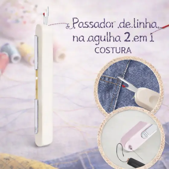 Passador de Linha na Agulha 2 em 1 Costura Cortador de Linha Abridor de Costura Enfiador de Agulha Manual