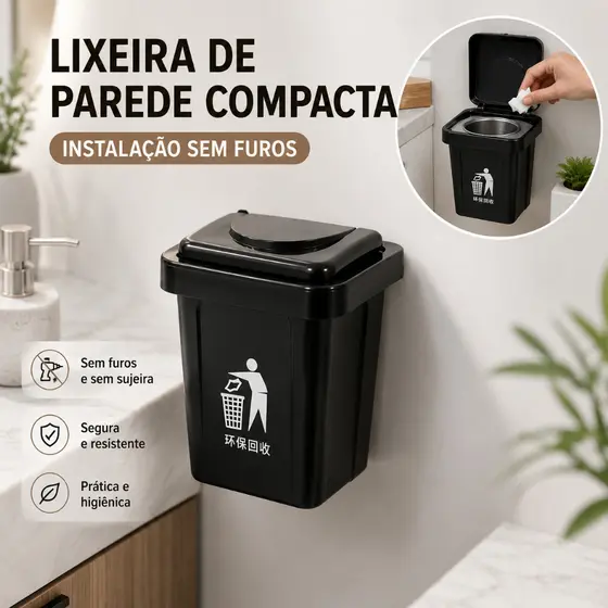 Mini Lixeira de Parede Compacta com Adesivo Sem Furo Mini Lixeira Multiuso para Banheiro, Cozinha e Escritório