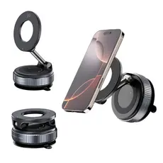 Suporte Magnético Veicular Haste Ajustável com MagSafe À Vácuo Dobrável Rotação 360° Capacidade de até 1,5 Kg