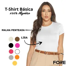 Blusa Baby Look Básica Feminina Gola O 100% Algodão Presente  505306-A