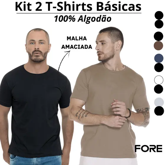 Kit 2 Camisetas Masculinas Básicas Algodão com Gola Redonda  505253-K2