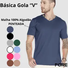 Camiseta Básica Gola V Algodão Moda  505254-C1