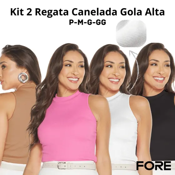 KIT 2 REGATAS FEMININA CANELADA GOLA ALTA 505375-K2