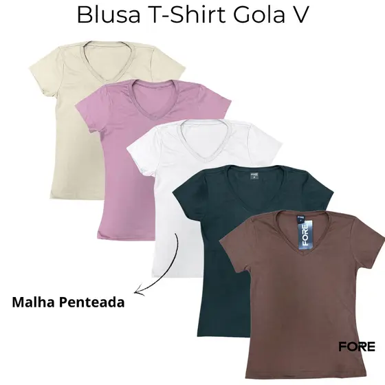 Blusa Feminina Básica Decote V Blogueira Algodão 505261-C1