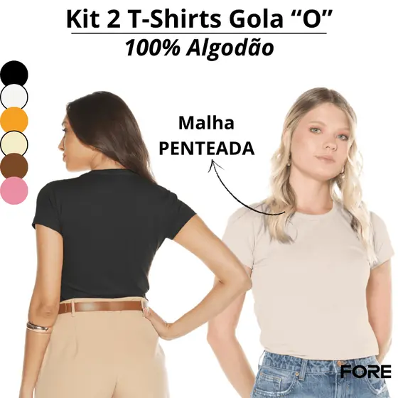 KIT 2 Blusas Camisetas Básicas Femininas 100% Algodão 505306-K2