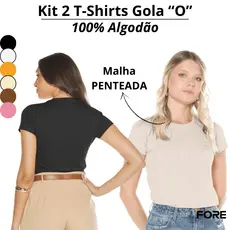 KIT 2 Blusas Camisetas Básicas Femininas 100% Algodão 505306-K2