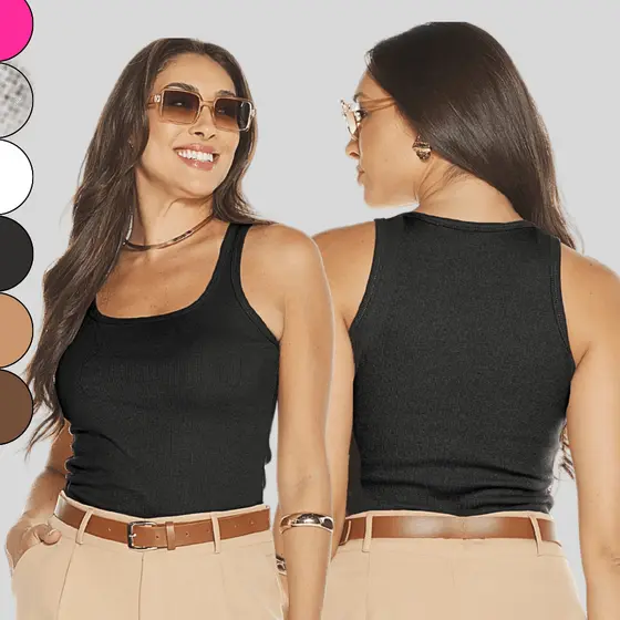 Regata Blusinha Canelada Básica Feminina Lisa Algodão 505376-C2