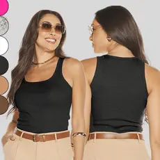 Regata Blusinha Canelada Básica Feminina Lisa Algodão 505376-C2