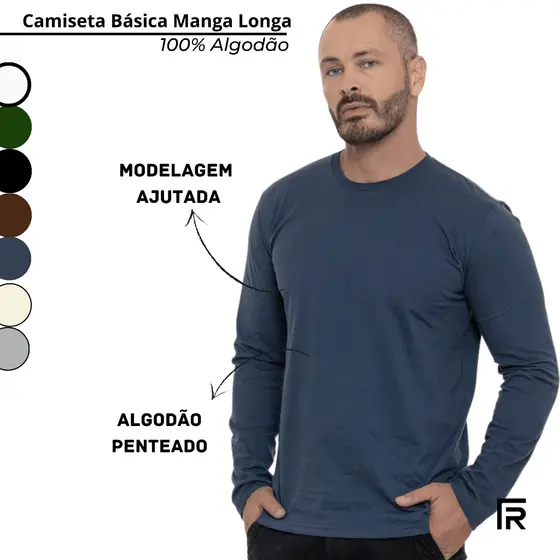Camiseta Manga Longa Básica Masculina Algodão 505218-A