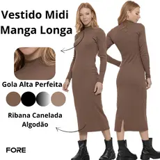 Vestido Midi Manga Longa Canelado 080398-A