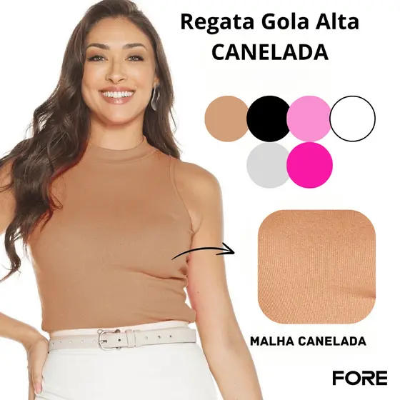 Blusinha Regata de Ribana Canelada Gola Alta  505375-C4