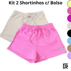 Shorts Com Bolso Faca Kit 2 Confortável Moletom Tamanhos P,M,G,GG 080374-K2