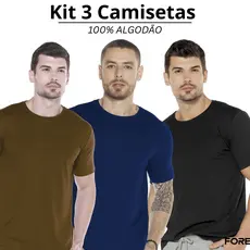 Camiseta Masculina Kit 3 Básicas Lisas Malha Algodão Egípcio Penteado 505253-K3-C2