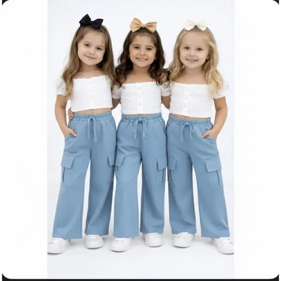 Calça Alfaiataria Luxo Infantil e Juvenil Menina 4 a 8  Cargo Moda Blogueira Menina azul bebe