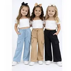 Calça Alfaiataria Luxo Infantil e Juvenil Menina 4 a 8  Cargo Moda Blogueira Menina nude