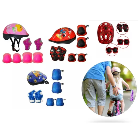 Kit Infantil Capacete Proteção Joelheira Cotoveleira Bicicleta Patins Skate Cores Patinete Variadas