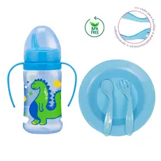 Kit Refeição Para Bebê Prato + Copo c/ Tampa e Alças
