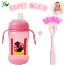 Kit Copo Cefisa Antivazamento + Colher Ponta de Silicone Para Bebê