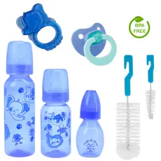 Kit Premium 7 Peças - 3 Mamadeiras + 2 Escovas + 1 Mordedor + 1 Chupeta
