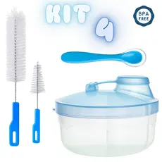 Kit Porta Leite em Pó + Colher de Silicone + Escova de Limpeza para Bebê