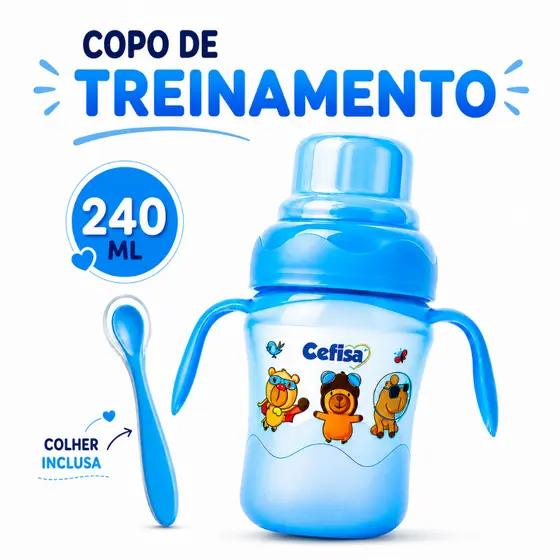 Copo Treinamento 240ml Antivazamento + Colher Silicone