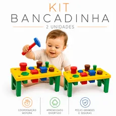 2 Brinquedos Educativo Bancadinha Para Bebê c/ Peças Geométricos
