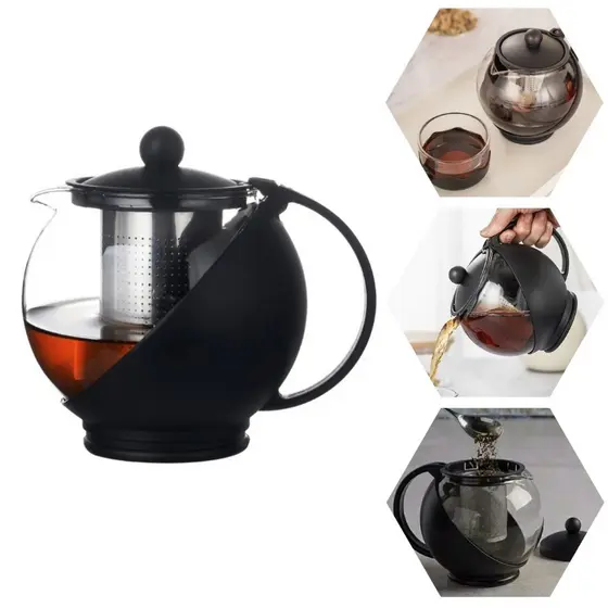 Bule Jarra de Vidro para Chá com Infusor de Aço Inox 750ml – Cor Preta