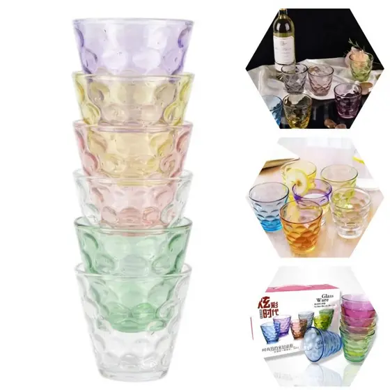 Kit 6 Copos de Vidro 200ml – Modelo Gotas de Chuva Coloridos