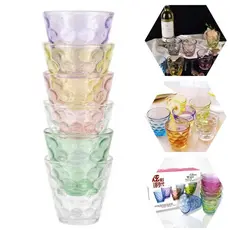 Kit 6 Copos de Vidro 200ml – Modelo Gotas de Chuva Coloridos