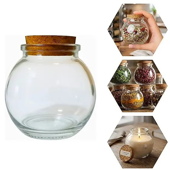 Kits 6/12 Pote de Vidro 100ml com Tampa de Cortiça para Vela Aromática Temperos Ervas Artesanato
