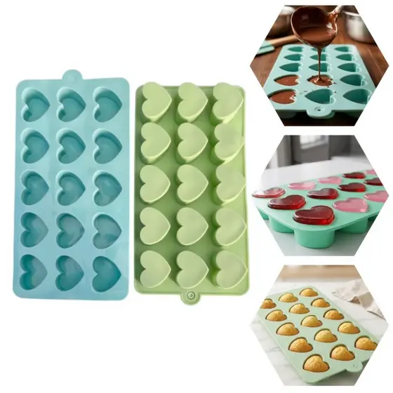 Forma Silicone Coração 15 Cavidades Molde Chocolate Sabonete Vela Gelo Reutilizável 21x11cm Pascoa