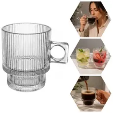 Kit até 8 Canecas Vidro 350ml Com Alça Transparente Estriada Para Cafe Cappuccino Canelada Broodway