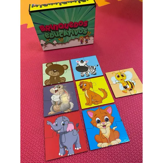 kit quebra cabeça 10cm 7 peças Animais