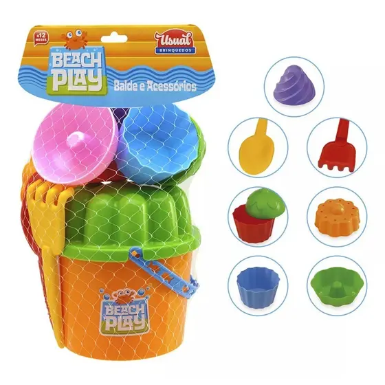 Brinquedo Balde De Praia Com Kit Acessórios Areia Beach Play