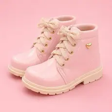 Bota Infantil Menina Coturno Rosa Coração Botinha Feminina Confortável Para Todas as Ocasiões