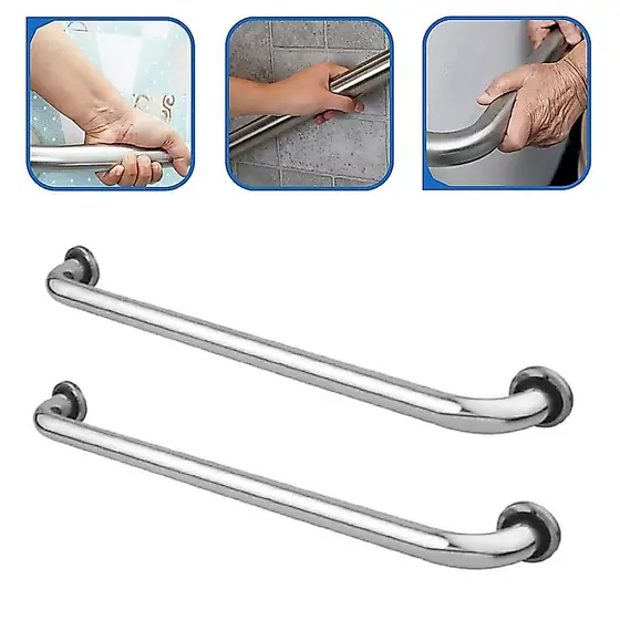 KIT 02 Alça Barra De Apoio Aço Inox Alumínio 30Cm Idoso Deficiente SUPORTE Parede CORRIMAO BANHEIRO