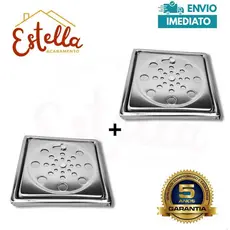 Kit 2 Ralo Tampa Grelha INOX QUADRADO Abre e Fecha Rotativo Com Caixilho Porta Ralo 10x10