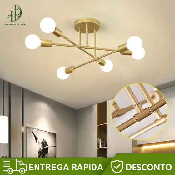 Montagem semi-embutida, candelabro moderno de teto escovado, ouro decorativo, luminária de iluminação para casa