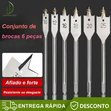 Jogo Broca Chata para Madeira com 6 Brocas Chatas para Madeira MDF Marcenaria