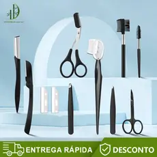 Aparador de Sobrancelha 12 Unidades Mulheres Inclui Facial Face Razors Eyebrow Escova Tesoura Pinça