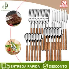 24 Peças Jogo De Talheres Faqueiro De Aço Inox,Disponíveis Cozinha de Faca Bife Garfo De Colher De
