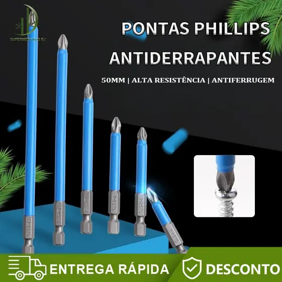 10 Unidades PH2 50mm - Pontas Magnéticas Antiderrapantes com Alto Poder de Fixação