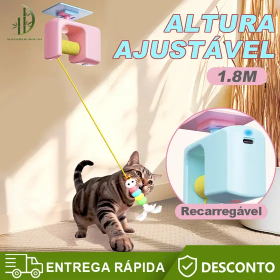 Brinquedo para Gatos Interativo Automático USB Recarregável + Corda Elástica Suspensa para Gatos Pet,Alívio do Tédio