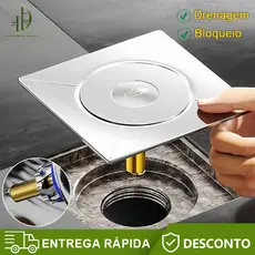 Ralo inteligente 9,8x9,8 cm Quadrado Redondo Inox Cromado