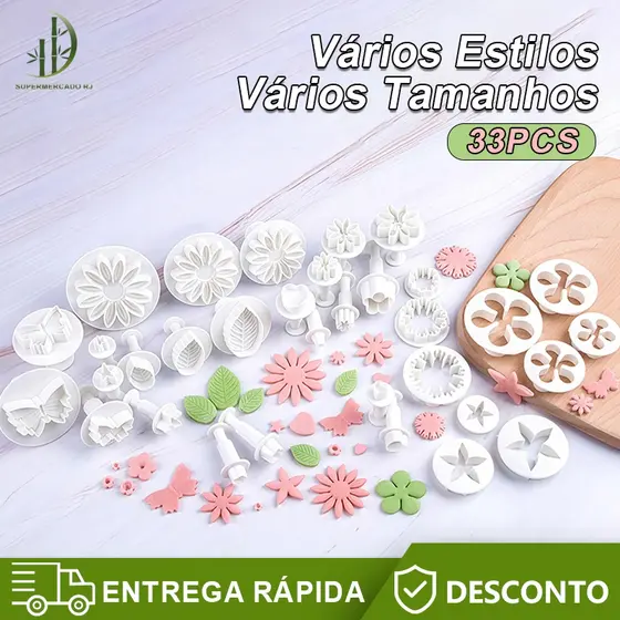 33 Peças Molde Cookie Flower Para Bolo Acessórios Confeitaria