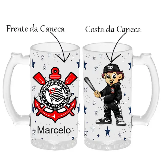 Caneca de Chopp Time Personalizada Vidro Jateado Fosco Presente Torcedor